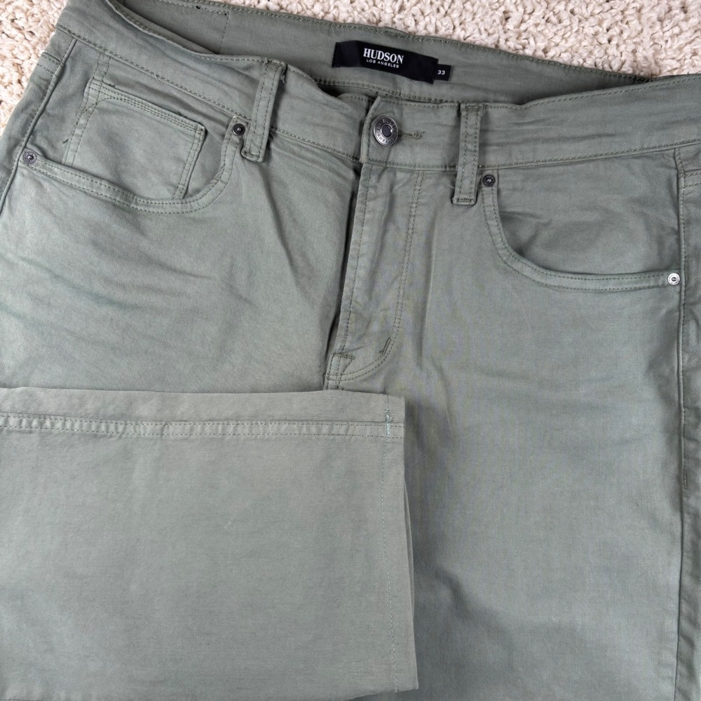 Hudson Mens Blake Slim Straight Pants 33x29 Green Cotton Modal Stretch Designer